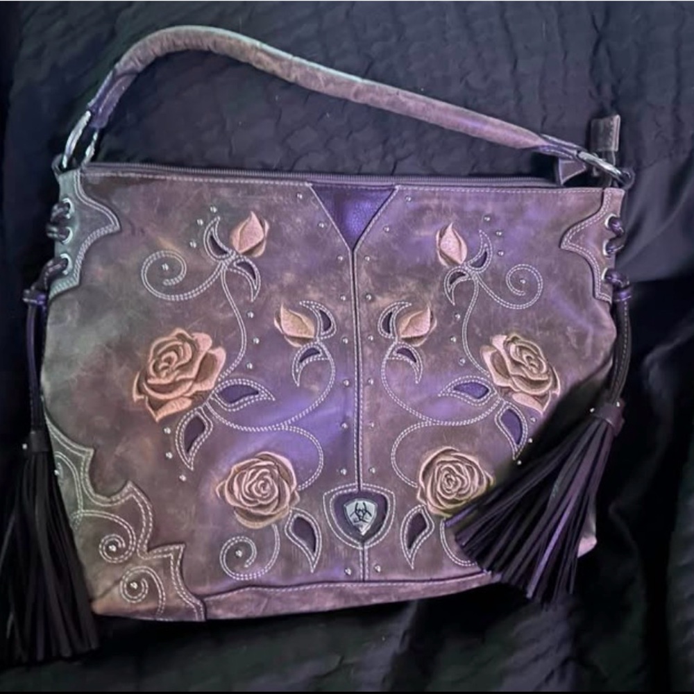 Ariat Embroidered Floral Women Bag - Brown and Cream